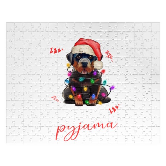 Winter Christmas Pyjama Rotweiler Jigsaw Puzzles