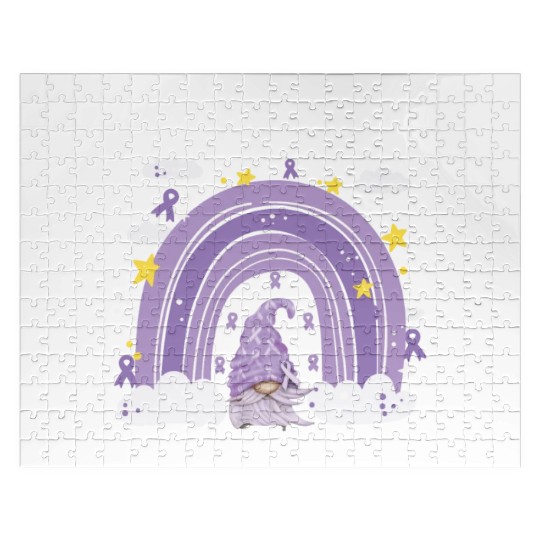 Gnome One Fights Alone Lavender Cancer Jigsaw Puzzles