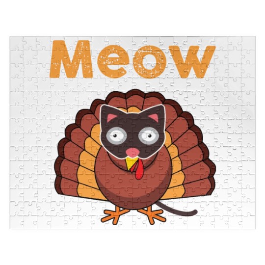Meow Turkey Cat Mask Thanksgiving Family Dinner Jigsaw Puzzles