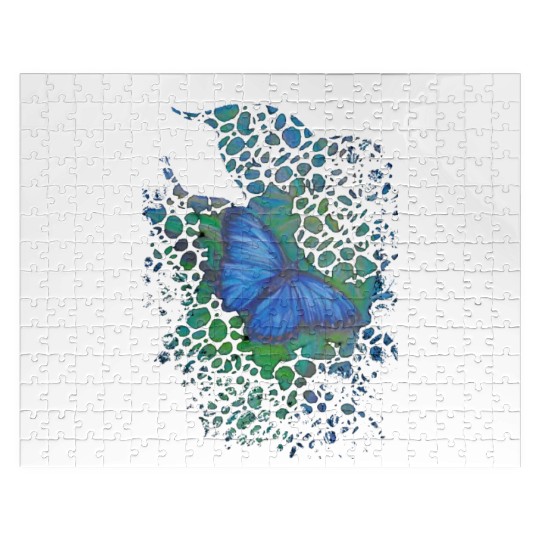 Royal blue monarch butterfly retro 70's animal Jigsaw Puzzles