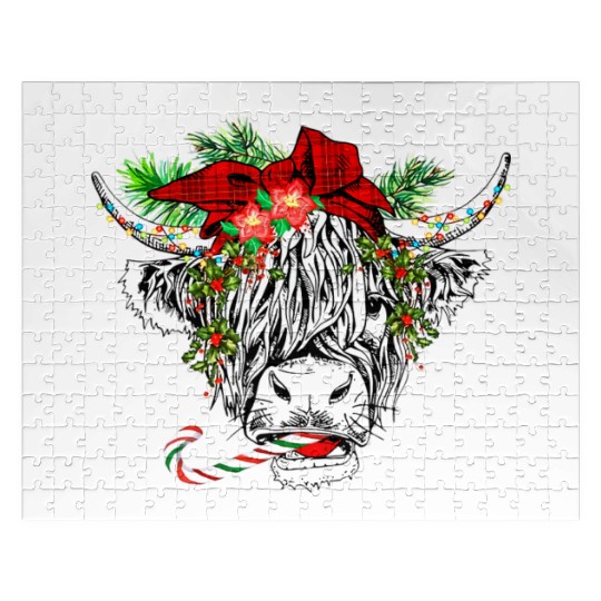 Christmas Highland Cow Merry Christmas Jigsaw Puzzles