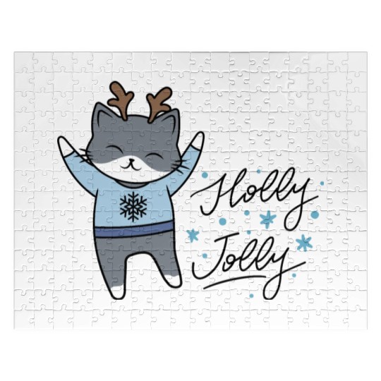 Christmas Holly Jolly Funny Cat! Jigsaw Puzzles