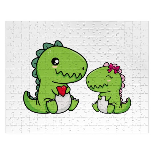 Big sister brother dino siblings boy girl heart Jigsaw Puzzles