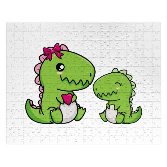 Big sister brother dino siblings boy girl heart Jigsaw Puzzles