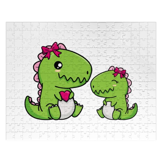 Big sister brother dino siblings boy girl heart Jigsaw Puzzles
