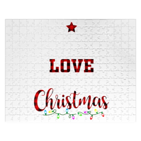 Joy Hope Love Peace Christmas Red Buffalo Plaid Jigsaw Puzzles