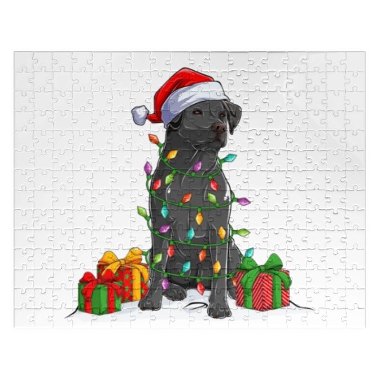 Black Lab Labrador Christmas Lights Pajama Dog Jigsaw Puzzles