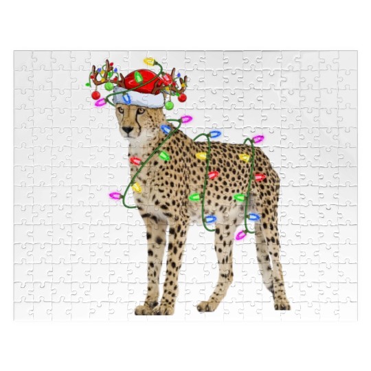 Cheetah Lover Xmas Lighting Santa Cheetah Christma Jigsaw Puzzles