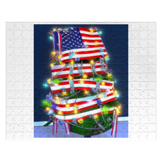 Patriotic Christmas Tree With US Flag Jigsaw Puzzles