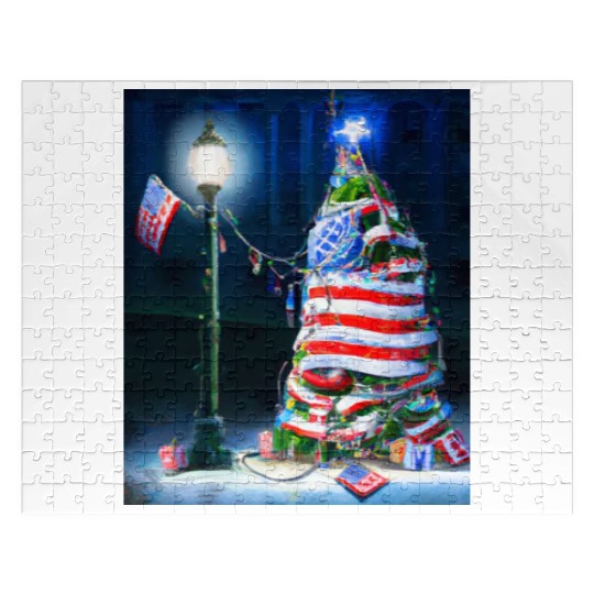 Patriotic Christmas US Flag With Christmas Jigsaw Puzzles