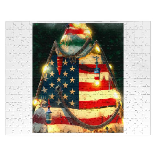 Patriotic Christmas Christmas Tree US Flag Jigsaw Puzzles