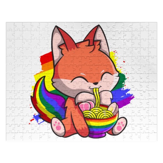 Gay Pride Kawaii Fox Ramen Noodles Rainbow Flag Jigsaw Puzzles