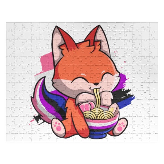 Genderfluid Pride Kawaii Fox Ramen Noodles Genderf Jigsaw Puzzles