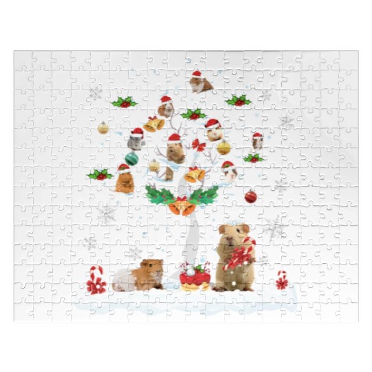 Guinea Pig Christmas On Winter Tree Goat Lover Jigsaw Puzzles