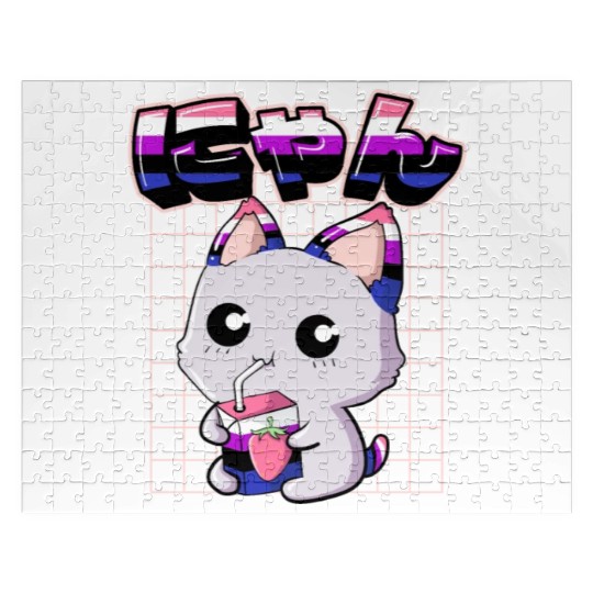 Genderfluid Pride Kawaii Cat Strawberry Milk Jigsaw Puzzles