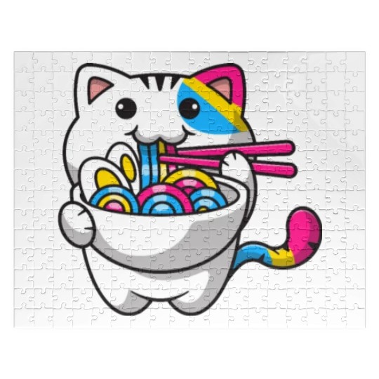 Pansexual Pride Kawaii Cat Ramen Noodles Pansexual Jigsaw Puzzles