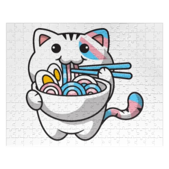 Transgender Pride Kawaii Cat Ramen Noodles Trans F Jigsaw Puzzles