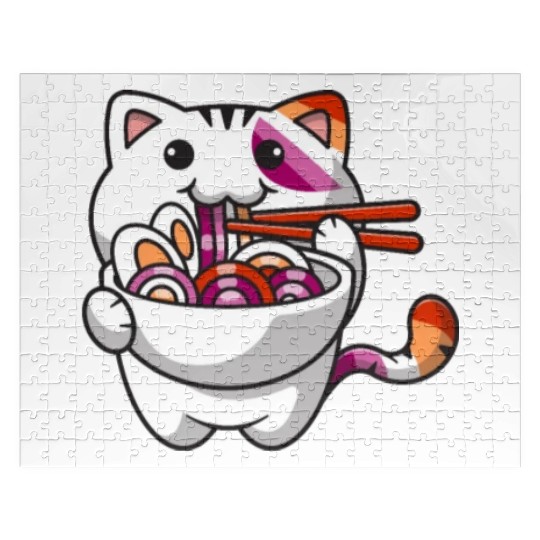 Lesbian Pride Gay Kawaii Cat Ramen Noodles Lesbian Jigsaw Puzzles