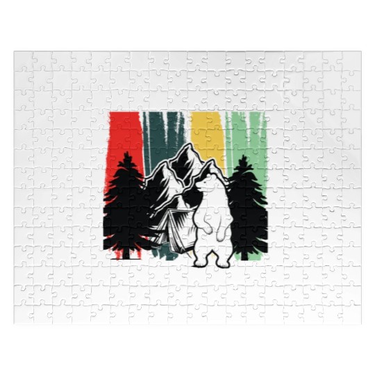 Vintage Camping Costume Of Bear Says I Hate People Jigsaw Puzzles