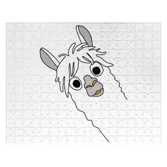 Laughing alpaca comic lama in white with big eyes Jigsaw Puzzles