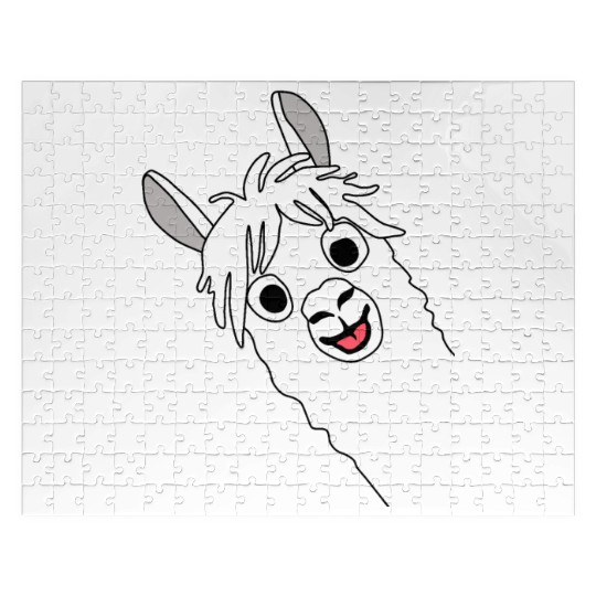 Laughing alpaca comic lama in white with big eyes Jigsaw Puzzles