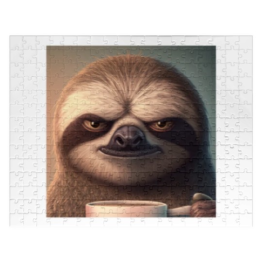3d Sloth grumpy Coffee I hate people good morning Jigsaw Puzzles