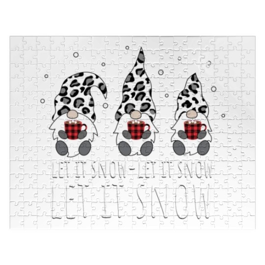 LET IT SNOW Winter Gnome Leopard Buffalo Plaid Jigsaw Puzzles