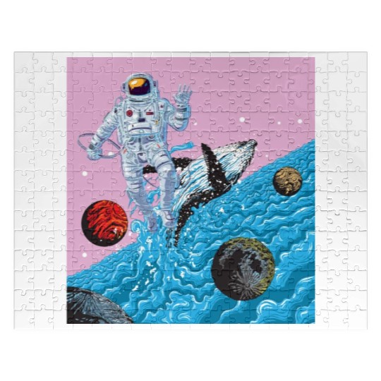 Astronaut in a ocean world full of whales fantasy Jigsaw Puzzles