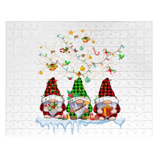 Gnomes Merry Christmas Light Family Gnome Xmas Jigsaw Puzzles