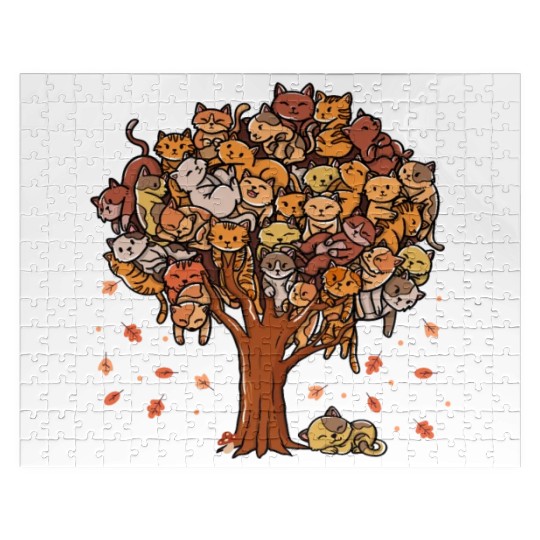 Autumn Tree Kittens Family Of Cats Fall Season Jigsaw Puzzles
