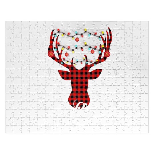 Christmas Pajamas Buffalo Plaid Deer Lights Wife Jigsaw Puzzles
