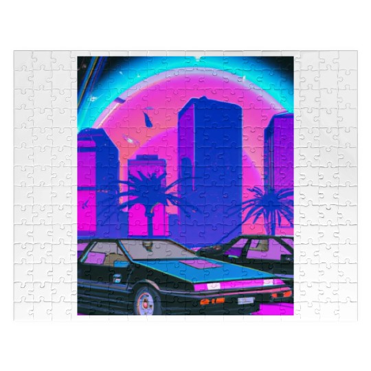 Vaporwave Car Synthwave City Jigsaw Puzzles