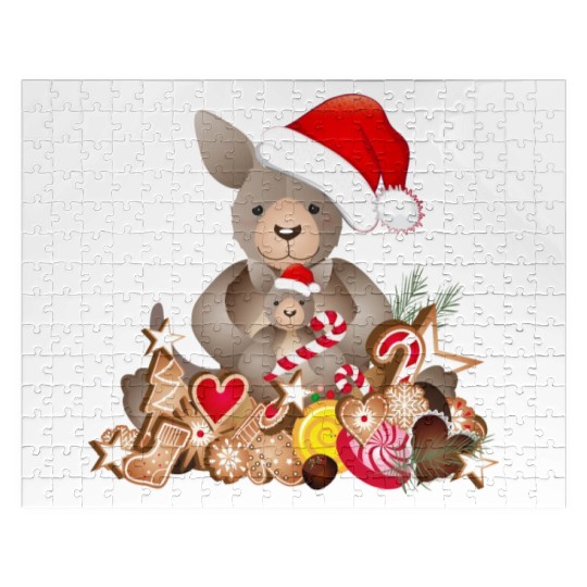 cute kangaroo for christmas with santa hat Jigsaw Puzzles