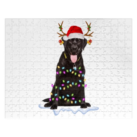 Black Lab Labrador Christmas Tree Light Pajama Dog Jigsaw Puzzles