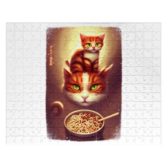 kawaii Japanese cat ramen noodles bowl Jigsaw Puzzles