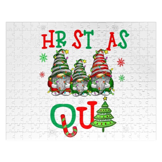 Three Gnomes Matching Family Merry Christmas Tree Jigsaw Puzzles