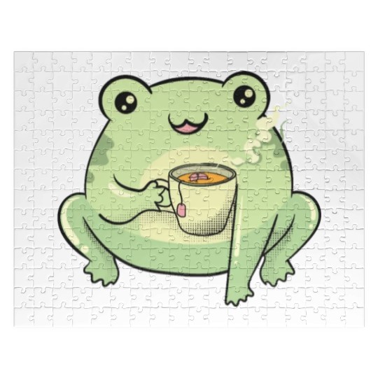 Funny Kawaii Frog Tea Cute Frog Jigsaw Puzzles