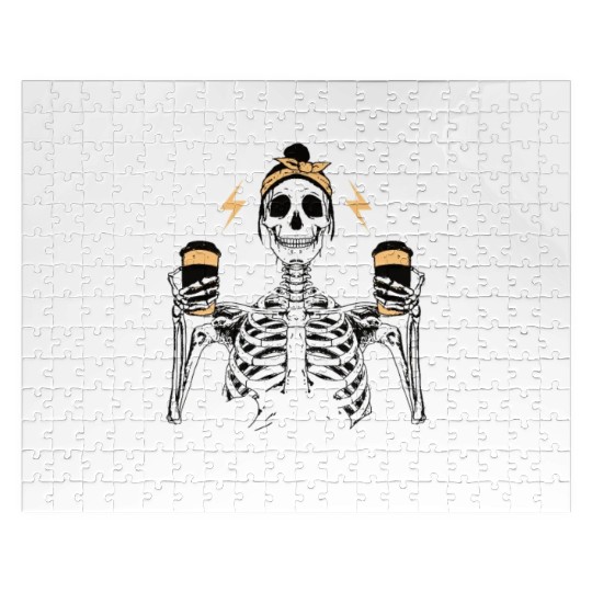 Skeleton Drink Tired Mom needs Coffee Jigsaw Puzzles