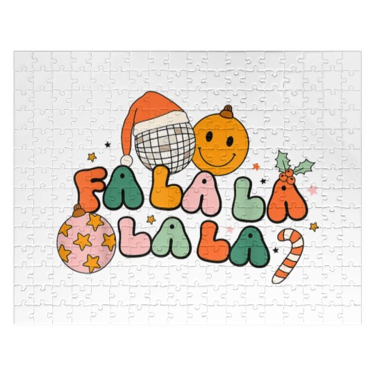 Retro Groovy Fa La La Christmas Cute Santa Hat Jigsaw Puzzles