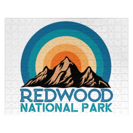 Cool Vintage Retro Redwood National Park Mountain Jigsaw Puzzles