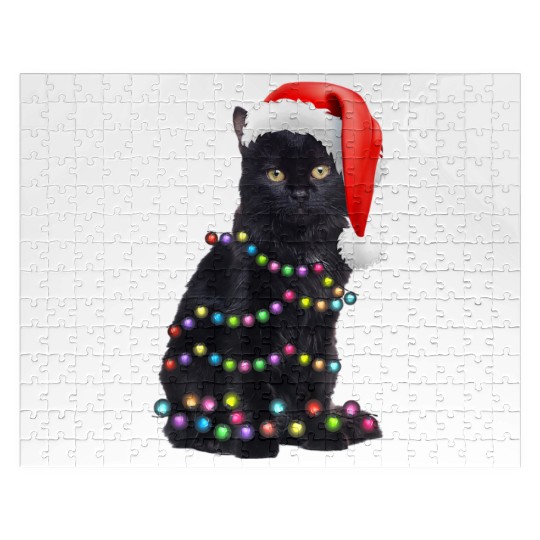 Black Cat Christmas Light Funny Cat Love Christmas Jigsaw Puzzles