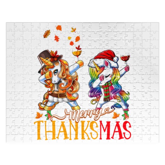 Merry Thanksmas funny unicorn Thanksgiving xmas Jigsaw Puzzles
