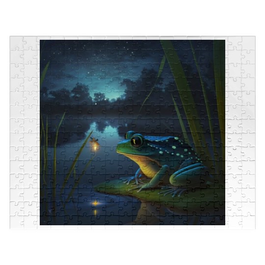 Frog and Firefly Friends on the Pond at Night Jigsaw Puzzles