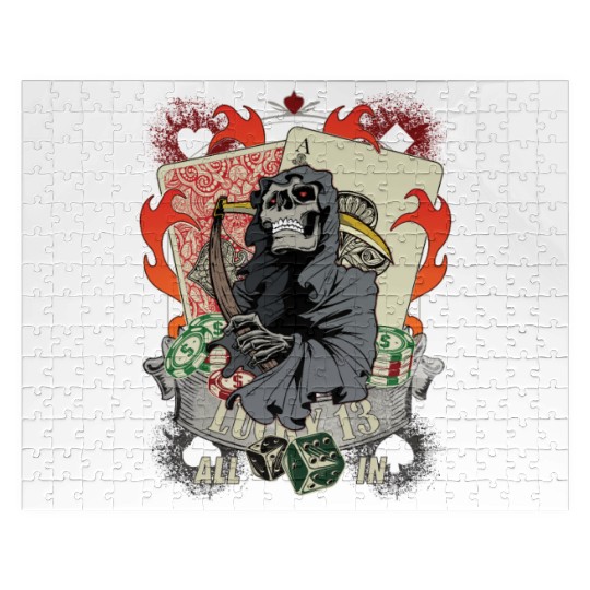 All in Poker Lucky 13 Skull gift Jigsaw Puzzles