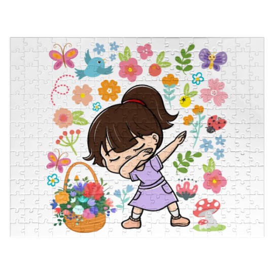 Dabbing Girl Hippie Flower Bouquet Basket Spring Jigsaw Puzzles