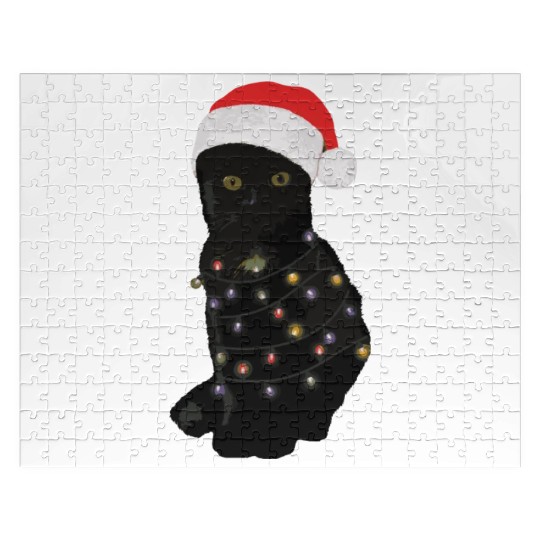 Black Cat Christmas Light Funny Cat Lover Jigsaw Puzzles