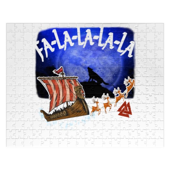 Fa La La La Valhalla Christmas Dragon Ship Vikings Jigsaw Puzzles