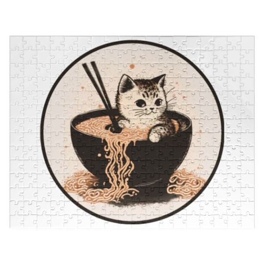 Cat Cat Ramen Noodles Cute Kitten Noodle Soup Jigsaw Puzzles