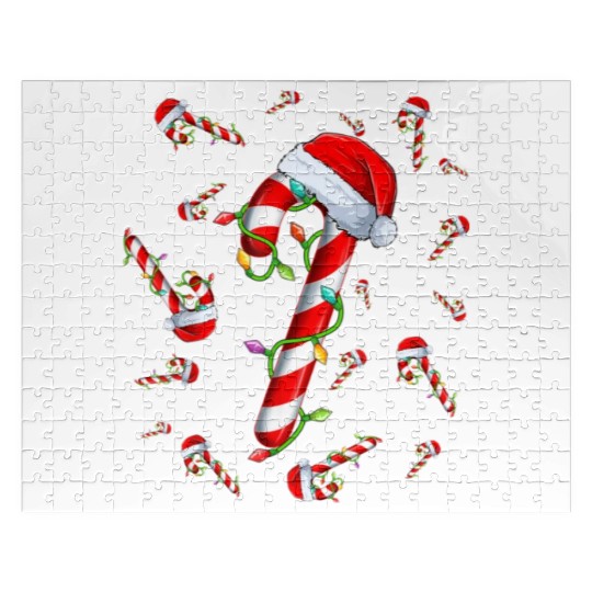 Candy Cane Merry and Bright Red and White Candy Jigsaw Puzzles