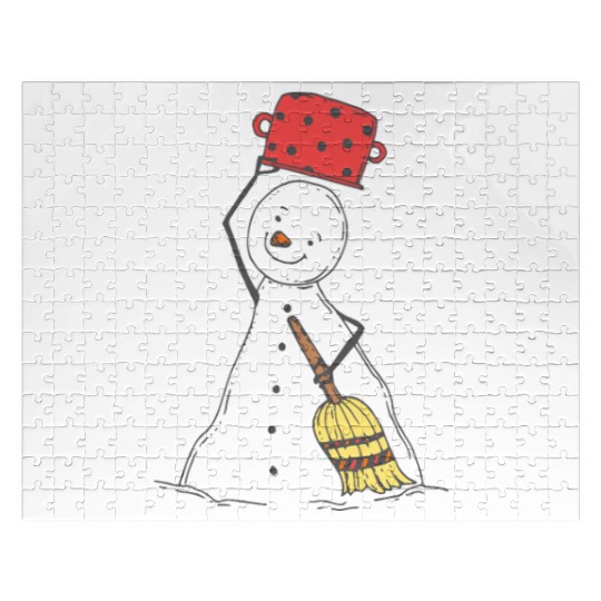 funny snowman with mustache and carrot Jigsaw Puzzles